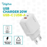 Digitus USB Charger 20W, 1x USB-C, 1x USB-A, Ladegerät weiß