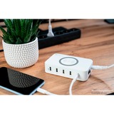 Good Connections USB-Desktop-Ladestation 60 Watt, 5-Port weiß, 10W Qi Wireless Charging, USB-A, USB-C