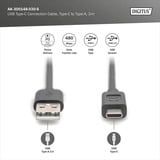 Digitus USB 2.0 Anschlusskabel USB-A > USB-C schwarz, 3 Meter, PD, Laden mit bis zu 15 Watt