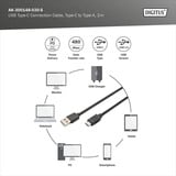 Digitus USB 2.0 Anschlusskabel USB-A > USB-C schwarz, 3 Meter, PD, Laden mit bis zu 15 Watt