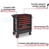 EINHELL Werkstattwagen leer, 6 Schubladen, Werkzeugwagen schwarz/rot, 4 flache, 2 hohe Schubladen