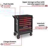 EINHELL Werkstattwagen leer, 6 Schubladen, Werkzeugwagen schwarz/rot, 4 flache, 2 hohe Schubladen