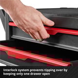 EINHELL Werkstattwagen leer, 6 Schubladen, Werkzeugwagen schwarz/rot, 4 flache, 2 hohe Schubladen