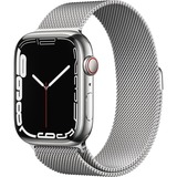 Apple Watch Series 7, Smartwatch silber/silber, 45 mm, Milanaise Armband, Edelstahl-Gehäuse, LTE