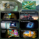 Hisense ULED 85E8S MiniLED, QLED-Fernseher 215 cm (85 Zoll), schwarz/dunkelgrau, UltraHD/4K, Triple Tuner, Subwoofer, 144Hz Panel