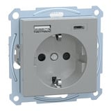 Merten Schutzkontakt Steckdose mit USB Ladegerät, Typ MEG2367-0460, Unterputz, 16 Ampere, 250 Volt aluminium, Retail
