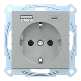 Merten Schutzkontakt Steckdose mit USB Ladegerät, Typ MEG2367-0460, Unterputz, 16 Ampere, 250 Volt aluminium, Retail