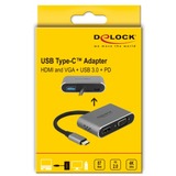DeLOCK USB 3.2 Gen 1 Adapter, USB-C Stecker > USB-A + USB-C + HDMI + VGA Buchse grau, 12cm, PD, Laden mit bis zu 87 Watt