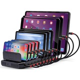 Lindy 10 Port USB-Ladestation schwarz, gleichzeitiges Laden von bis zu 10 Tablets und/oder Smartphones