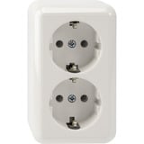 Merten Schutzkontakt-Doppel-Steckdose Aufputz mit Schraubklemmen und Schraubbefestigung weiß (glänzend), Retail