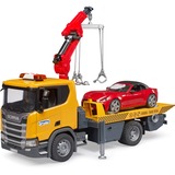 bruder 03552 Scania Super 560R Abschlepp-LKW mit Light & Sound Modul und Roadster, Modellfahrzeug 