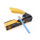 Digitus Multimodulares Crimpwerkzeug, Pass through, Crimpzange gelb, Inkl. Kabelschneider und Abisolierer, Metallausführung