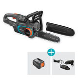 GARDENA Akku-Kettensäge PowerSaw 250/18V P4A Ready-To-Use Set grau/türkis, Li-Ion Akku 2,5Ah P4A, POWER FOR ALL ALLIANCE