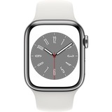 Apple Watch Series 8, Smartwatch silber, 41 mm, Sportarmband, Edelstahl-Gehäuse, LTE