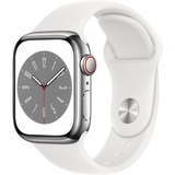 Apple Watch Series 8, Smartwatch silber, 41 mm, Sportarmband, Edelstahl-Gehäuse, LTE