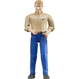 bruder Mann mit hellem Hauttyp und Hose, Spielfigur blau