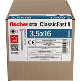 fischer Spanplattenschraube ClassicFast II 3,5x16 Senkkopf TX 1000 Stück, mit Vollgewinde, verzinkt