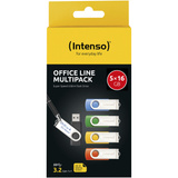 Intenso Office Line Multipack 16 GB, USB-Stick 5 USB-A 3.2 USB-Sticks in Gelb, Grün, Schwarz, Blau + Orange