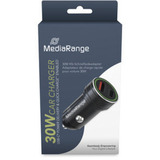 MediaRange 30W Kfz-Ladeadapter, USB-A, USB-C, Ladegerät schwarz, Power Delivery 3.0
