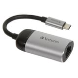 Verbatim USB 3.2 Gen 1 Adapter, USB-C Stecker > RJ-45 Buchse silber/schwarz, 10cm, Gigabit LAN 10/100/1.000 Mbit/s