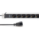 Digitus 19" Steckdosenleiste mit Aluminiumprofil, 8-fach, 1HE schwarz/aluminium, 2 Meter Kabel, Stecker IEC C20