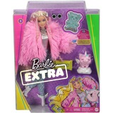 Mattel Barbie Extra Puppe (blond) mit flauschiger rosa Jacke, inkl. Haustier 
