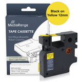 MediaRange Kunststoff-Schriftbandkassette, 12mm, 7m, laminiert, schwarz auf gelb kompatibel zu Dymo D1/45018/S0720580