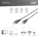 Digitus USB 2.0 Anschlusskabel USB-A (Stecker) > USB-B (Stecker) schwarz, 3 Meter