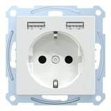 Merten Schutzkontakt-Steckdose mit USB-Ladegerät, 16 Ampere, 250 Volt, Unterputz, System M weiß (glänzend), Retail