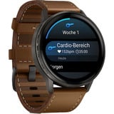 Garmin Venu 4 - 45 mm, Smartwatch schwarz/schiefergrau, Leder-Armband in braun