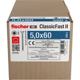 fischer Spanplattenschraube ClassicFast II 5,0x60 Senkkopf TX 500 Stück, mit Vollgewinde, verzinkt