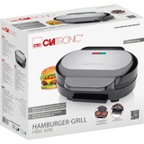 Clatronic Hamburger-Grill HBM 3696, Kontaktgrill edelstahl/schwarz, 1.000 Watt