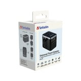 Verbatim Universal-Reiseadapter UTA-04, Reisestecker schwarz/silber, 3x USB-A, 2x USB-C