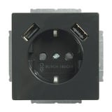 Busch-Jaeger Schutzkontakt Steckdose mit zwei USB Anschlüssen anthrazit, Retail