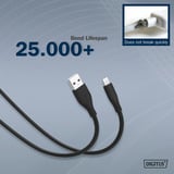 Digitus USB 2.0 Silikon-Kabel USB-A > Lightning, MFI zertifiziert schwarz, 2 Meter, PD, Laden mit bis zu 12 Watt