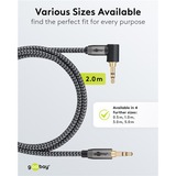 goobay Plus Audio Verbindungskabel AUX 3,5mm stereo, 90° schwarz/silber, 2 Meter, abgewinkelt