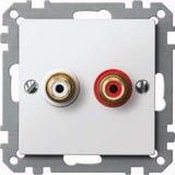 Merten Steckdose mit zwei Chinch-Steckbuchsen, vergoldete Kontakte, Unterputz, glänzend weiß (glänzend), Retail