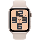 Apple Watch SE (2023), Smartwatch silber/hellbeige, 44 mm, Sportarmband, Aluminium