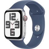 Apple Watch SE, Smartwatch silber, Aluminium, 44 mm, Sportarmband Denim S/M, Cellular