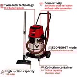 EINHELL Professional Akku-Nass-/Trockensauger TP-VC 36/30 S Auto - Solo, 36Volt (2x18V) rot/edelstahl, ohne Akku und Ladegerät