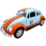 Jamara Volkswagen Classical Beetle 1967 Diecast, Modellfahrzeug hellblau/orange, Maßstab 1:28, inkl. Knopfzellen, Rückzugsmotor
