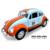 Jamara Volkswagen Classical Beetle 1967 Diecast, Modellfahrzeug hellblau/orange, Maßstab 1:28, inkl. Knopfzellen, Rückzugsmotor
