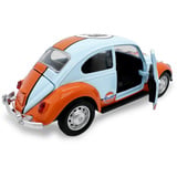 Jamara Volkswagen Classical Beetle 1967 Diecast, Modellfahrzeug hellblau/orange, Maßstab 1:28, inkl. Knopfzellen, Rückzugsmotor