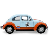 Jamara Volkswagen Classical Beetle 1967 Diecast, Modellfahrzeug hellblau/orange, Maßstab 1:28, inkl. Knopfzellen, Rückzugsmotor