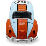 Jamara Volkswagen Classical Beetle 1967 Diecast, Modellfahrzeug hellblau/orange, Maßstab 1:28, inkl. Knopfzellen, Rückzugsmotor