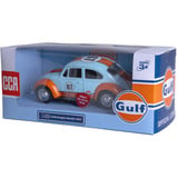 Jamara Volkswagen Classical Beetle 1967 Diecast, Modellfahrzeug hellblau/orange, Maßstab 1:28, inkl. Knopfzellen, Rückzugsmotor