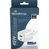 MediaRange 45W GaN Schnellladeadapter, Ladegerät weiß, Power Delivery 3.0