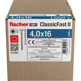 fischer Spanplattenschraube ClassicFast II 4,0x16 Senkkopf TX 1000 Stück, mit Vollgewinde, verzinkt