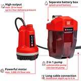 Einhell Akku-Klarwasserpumpe GE-PP 18 RB Li-Solo, Tauch- / Druckpumpe rot/schwarz, ohne Akku und Ladegerät