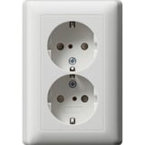 Gira Schutzkontakt-Doppelsteckdose mit erhöhtem Berührungsschutz und Vollplatte weiß, Retail